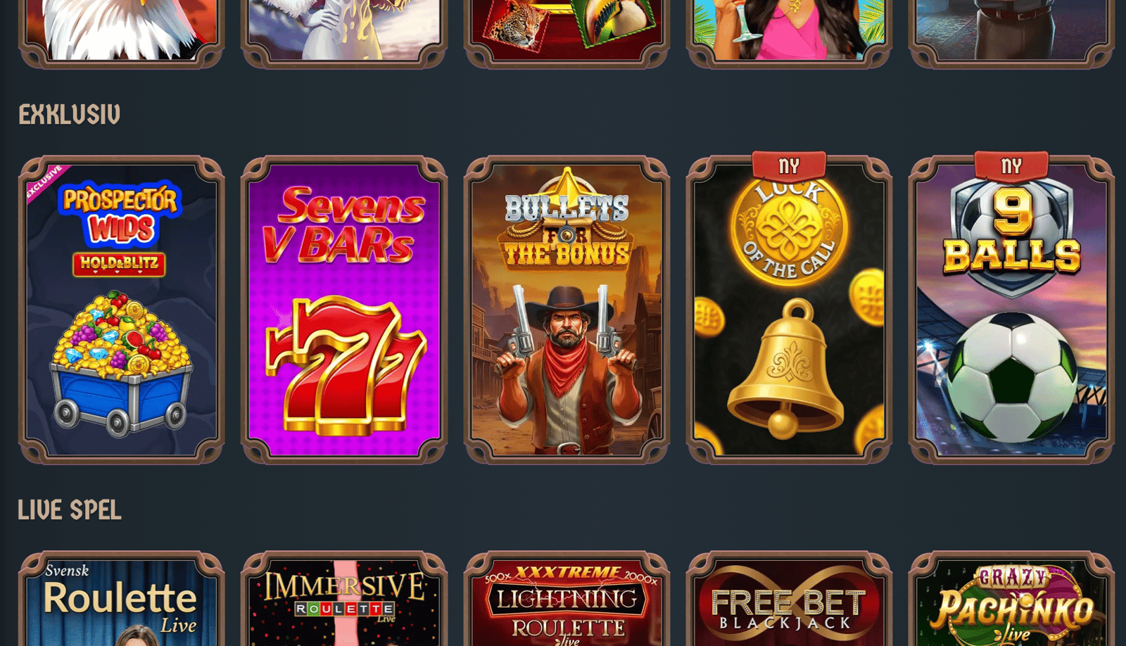 Skärmdump av Lodurs sortiment med exklusiva slots som endast finns hos 2rbo-nätverkets casinon.