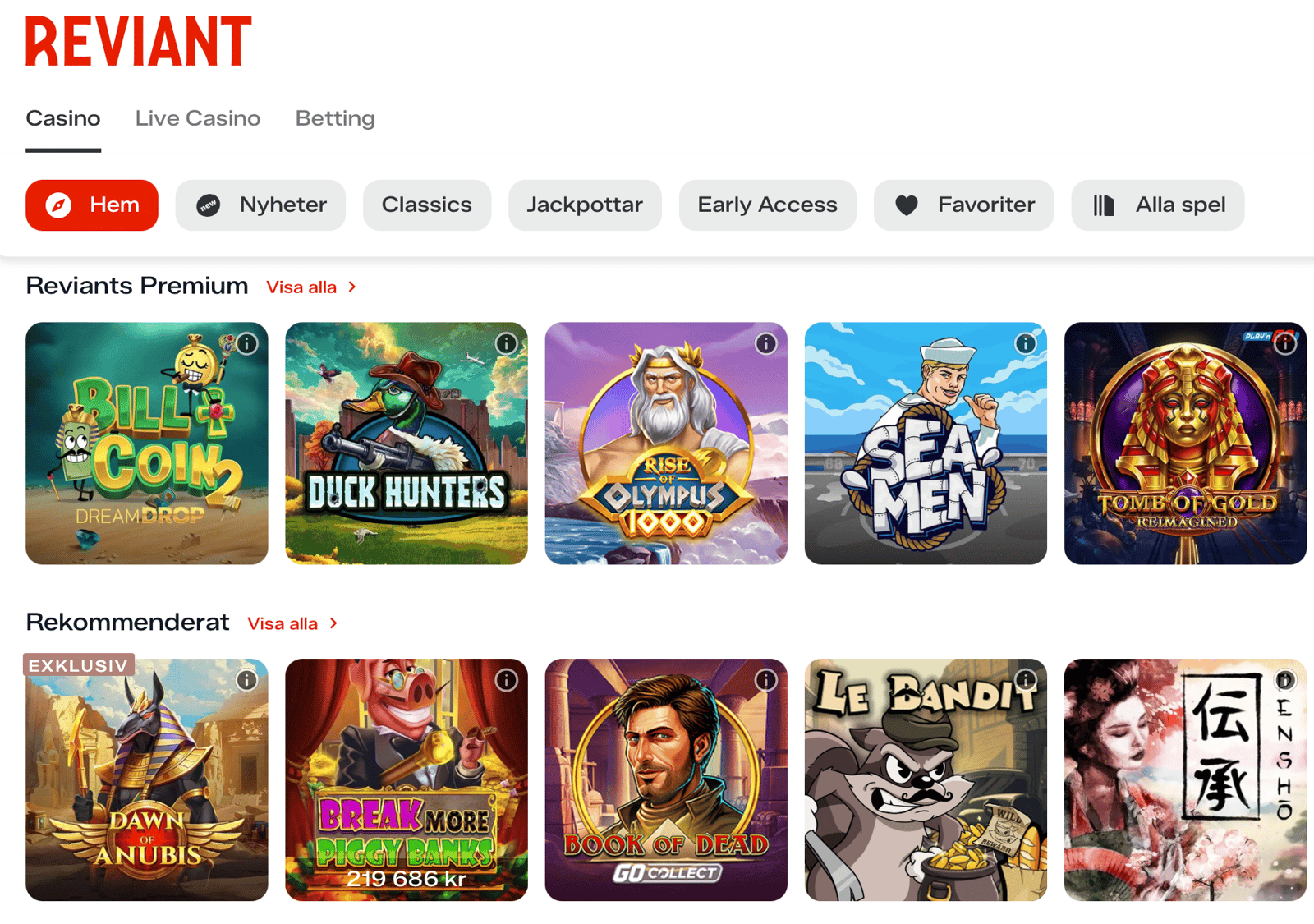 Reviant Premium spel på casinot