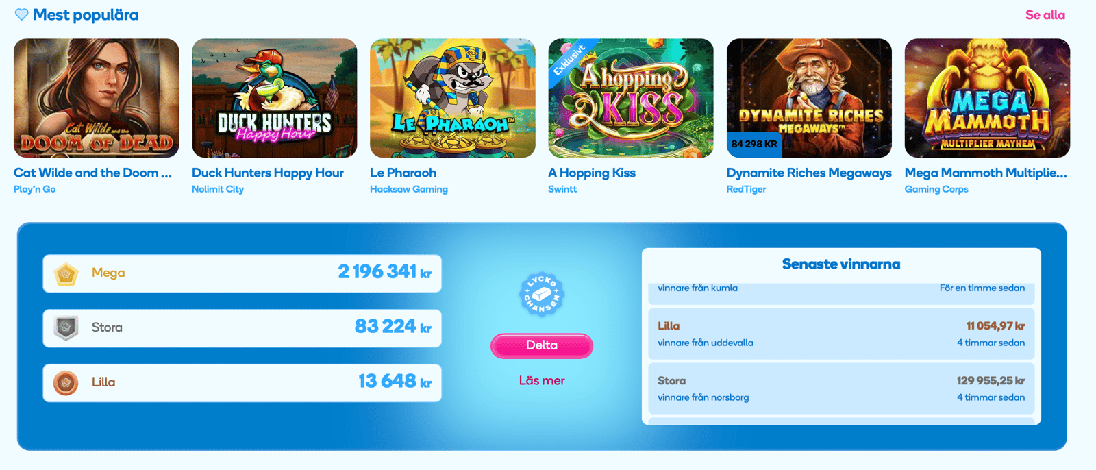 Picture of some of the popular games to play the jackpot with, and what the jackpot amounts are