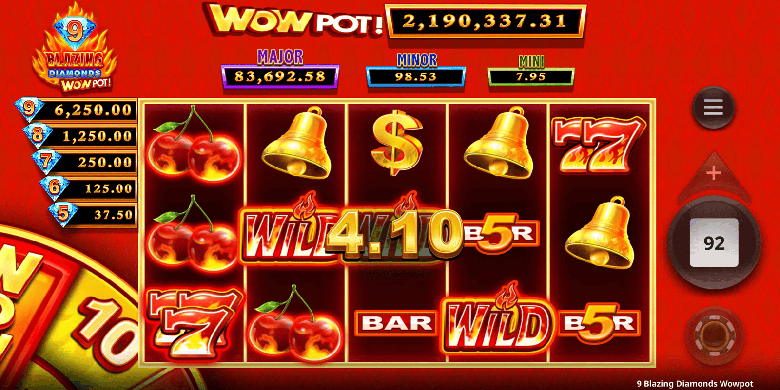 vi drar hem en vinst med högsta RTP på 9 Blazing Diamonds
