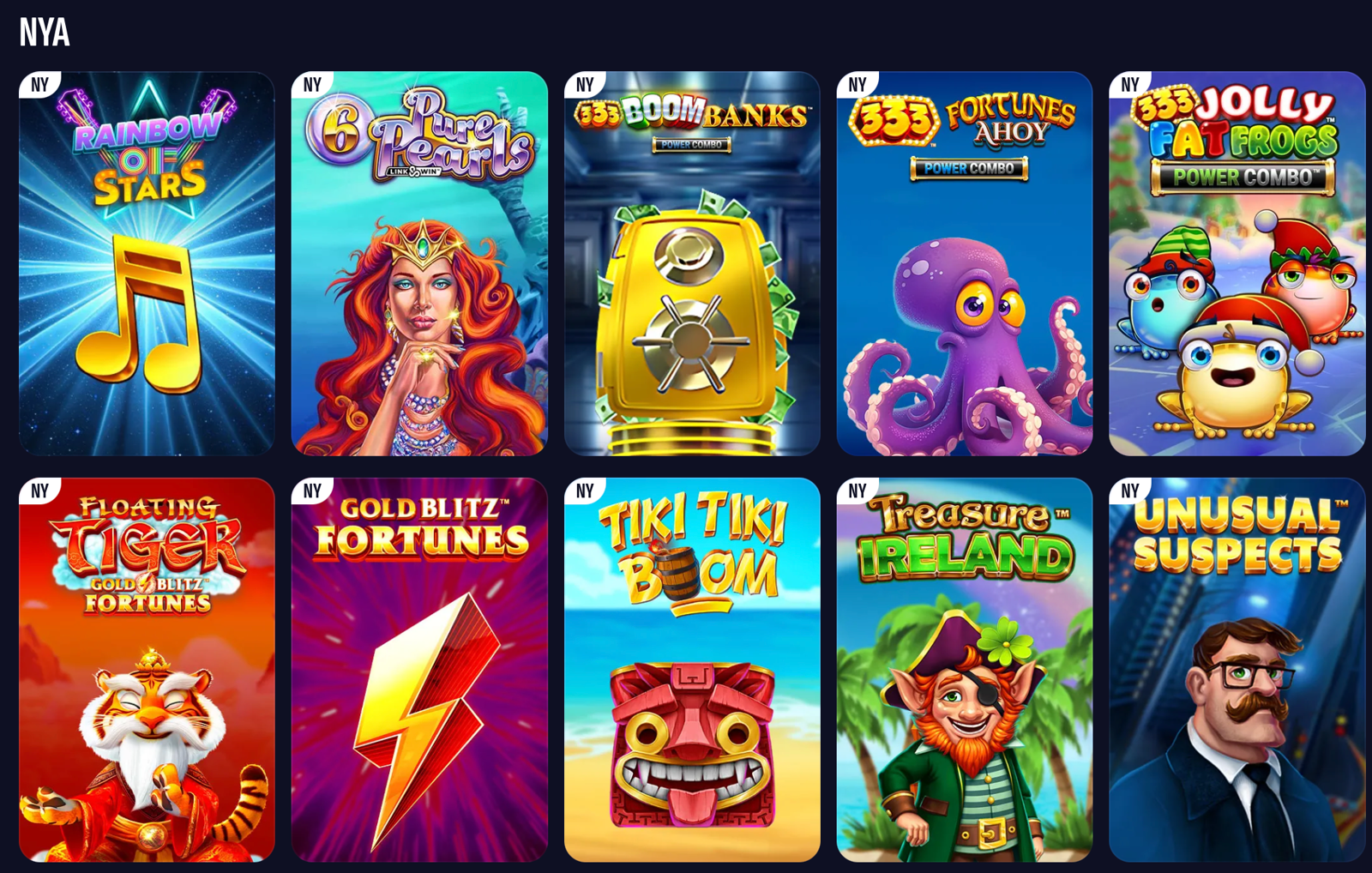 Skärmdump från Swiper Casino som visar de senaste nya slotsen i spelbiblioteket.