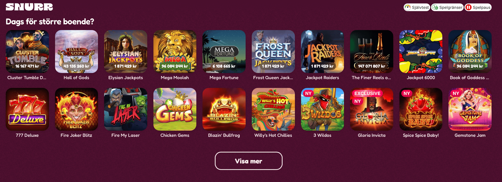 En bild på snurr casinos spelutbud
