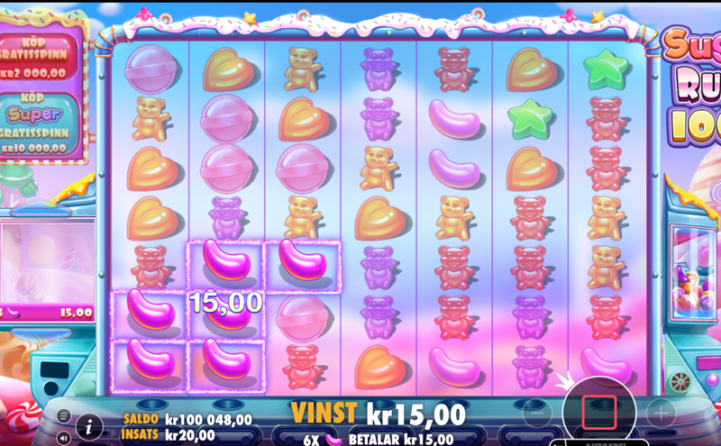 Klustervinst på sugar rush 1000 slot när vi spelar med högsta RTP.