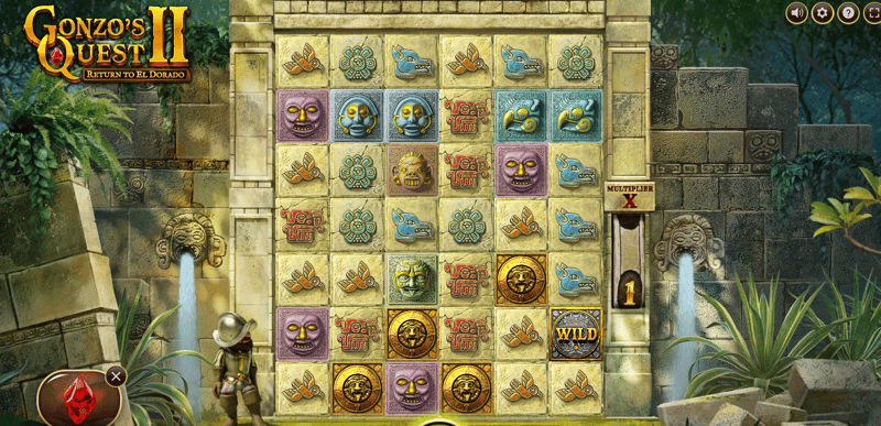 Vi spelar Gonzos Quest 2 här och lyckas expandera spelplanen rejält